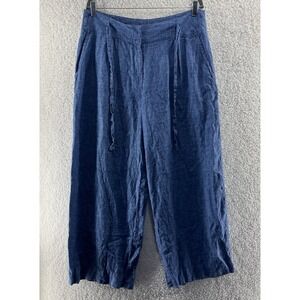 Poetry 100% Linen Blue Trousers‎ Wide Leg Trousers Size UK 18